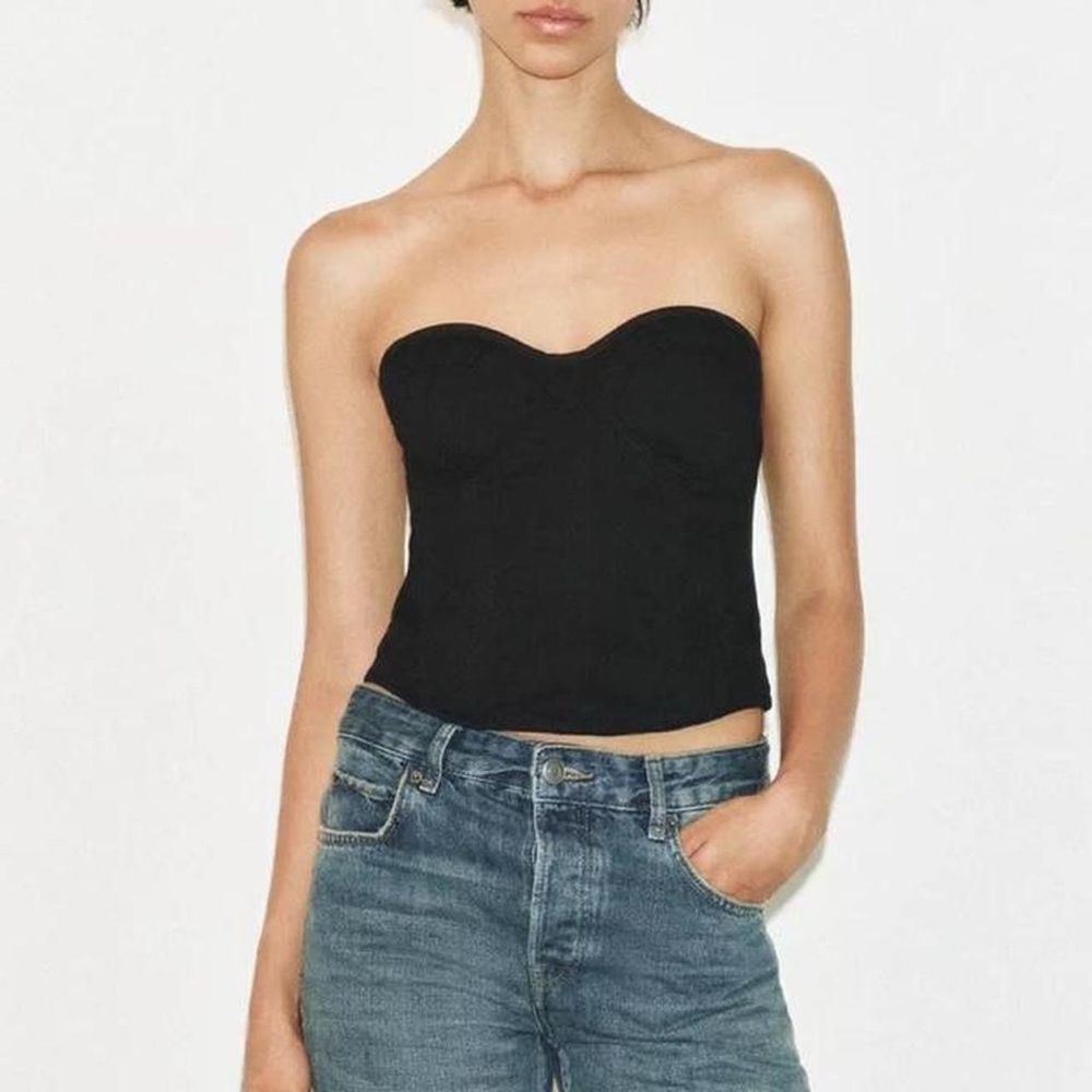NWT Zara Sweetheart Strapless Corset Top in Black - XS